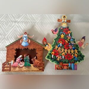 VTG Musical Nativity and Tree Set Red and Green Accents Christmas Holiday Decor